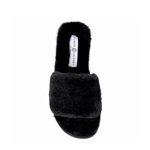 Chinese Laundry Black Plush Slide Sandals